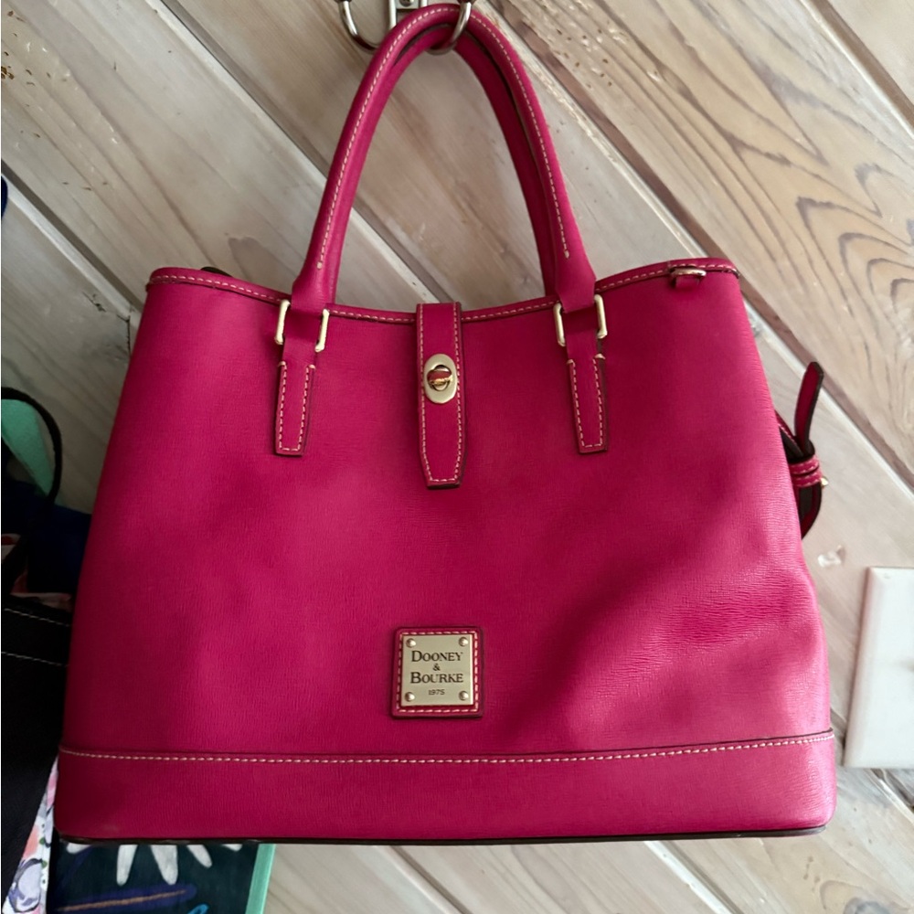 Dooney & Bourke Pink Structured Tote with Gold Hardware